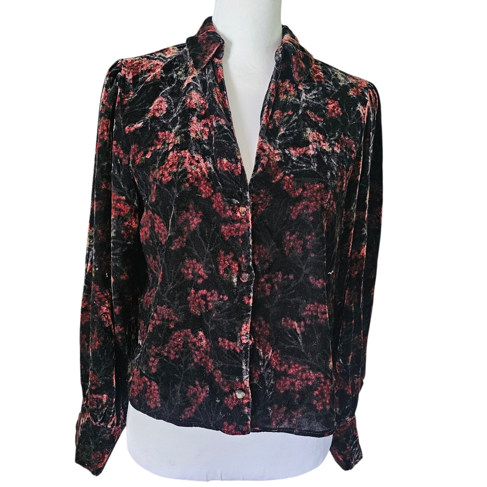 Zara Black and Red Floral Velvet Blouse - Picture 3 of 6
